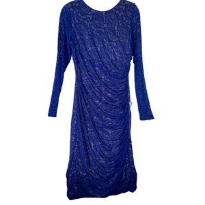 Dress The Population‎ Electric Blue Lace Long Sleeve Dress L Bodycon Sexy Party